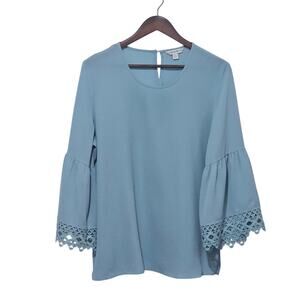 Counterparts Top Size L Pale Blue with Embroidered Trimmed Bell Sleeves